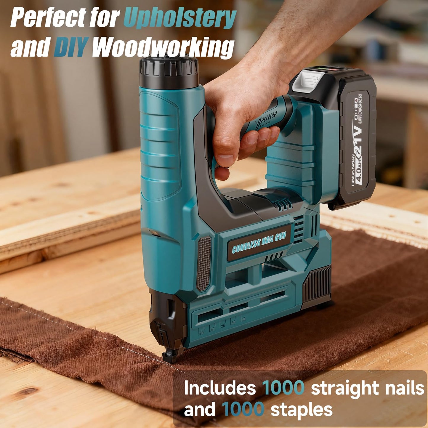 CAMXTOOL Nail Gun Cordless with 2Pcs 4.0Ah Battery, 18 Gauge 2 In 1 Brad Nailer & Staple Gun, Electric Nail Gun with 1000pcs Nails & 1000pcs Staples for Wood, Upholstery & DIY Projects, Depth Adjust
