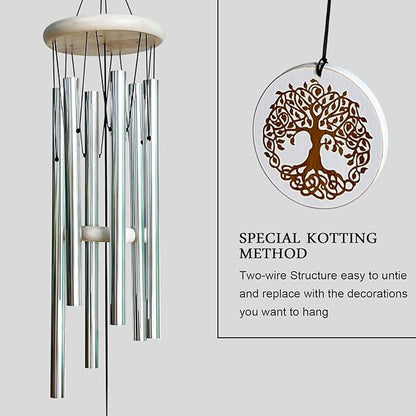 Wind Chimes Outdoors,33" WindChimes for Loss of Loved One,Memorial/Sympathy Gifts for Mother/Unisex/Father,Tree of Life Wind Chimes for Outside Zen Garden Home Yard Decoration (Silver)