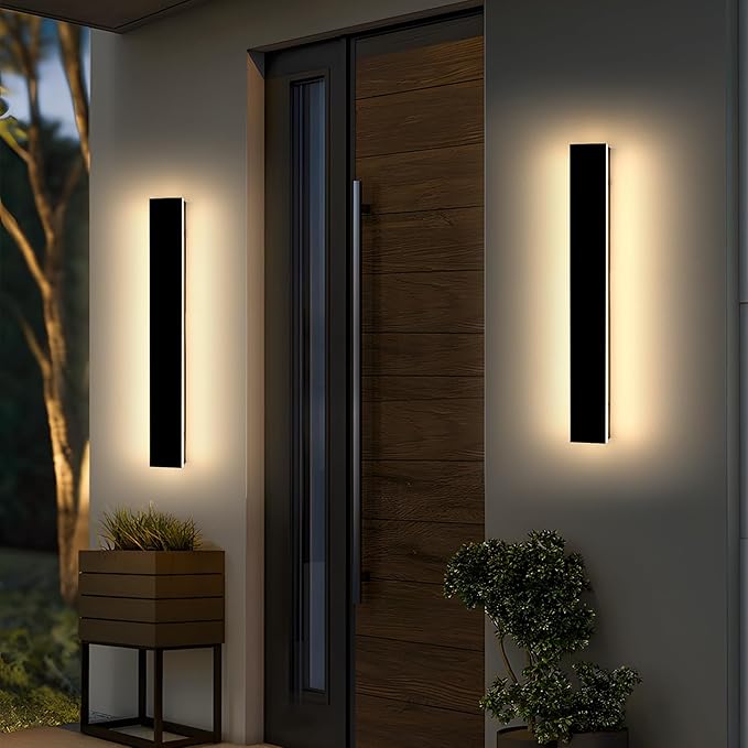 Mikeru 23.6" 2Pack Outdoor Wall Sconce 3000K Warm White - IP65 Waterproof Black Exterior Light, Hardwired Wall Mounted Fixture for Porch, Patio & Entryway | Non-Dimmable Weatherproof Design
