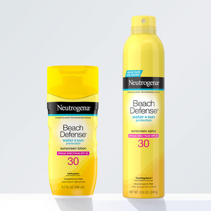 Neutrogena Beach Defense Sunscreen Spray SPF 30, Hawaii Reef Act 104 Compliant, Octinoxate & Oxybenzone Free, Broad Spectrum, Fast Absorbing & Lightweight, Face and Body Sunscreen, 8.5 Oz