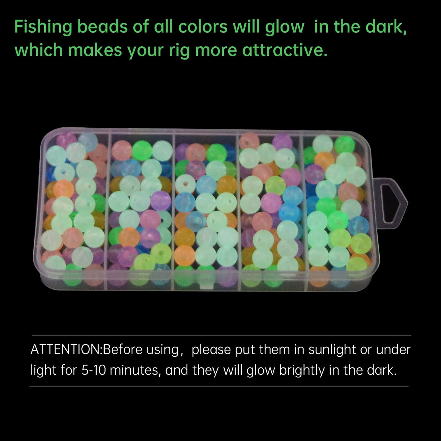 MAFIMOEA 200/500pcs Luminous Fishing Beads Bait Eggs Assorted Set Plastic Fishing Line Rig Bead for Bass Catfish 6mm 10mm Freshwater Saltwater