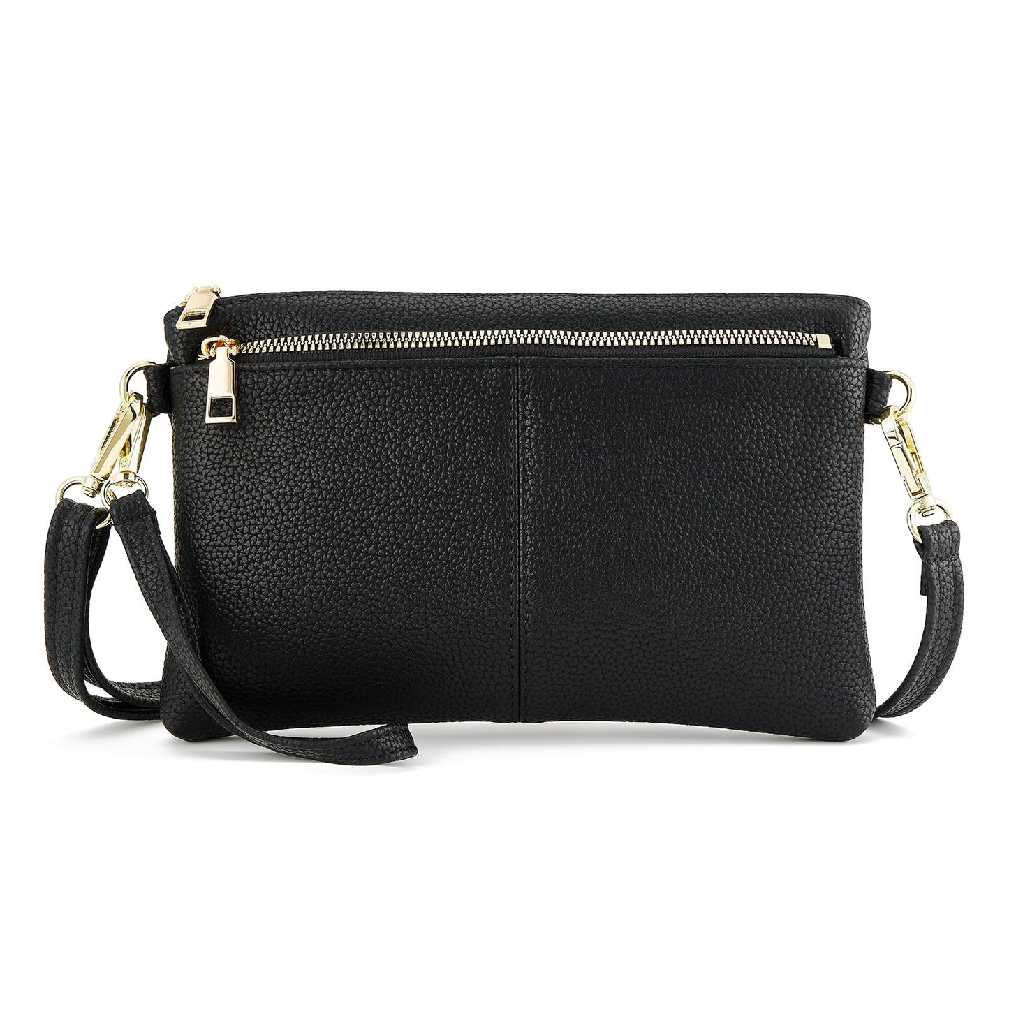 ZOOEASS Triple Zip Small Crossbody Bag Lightweight Purses Vegan Leather Wristlet Clutch, Includes Adjustable Shoulder (Black)