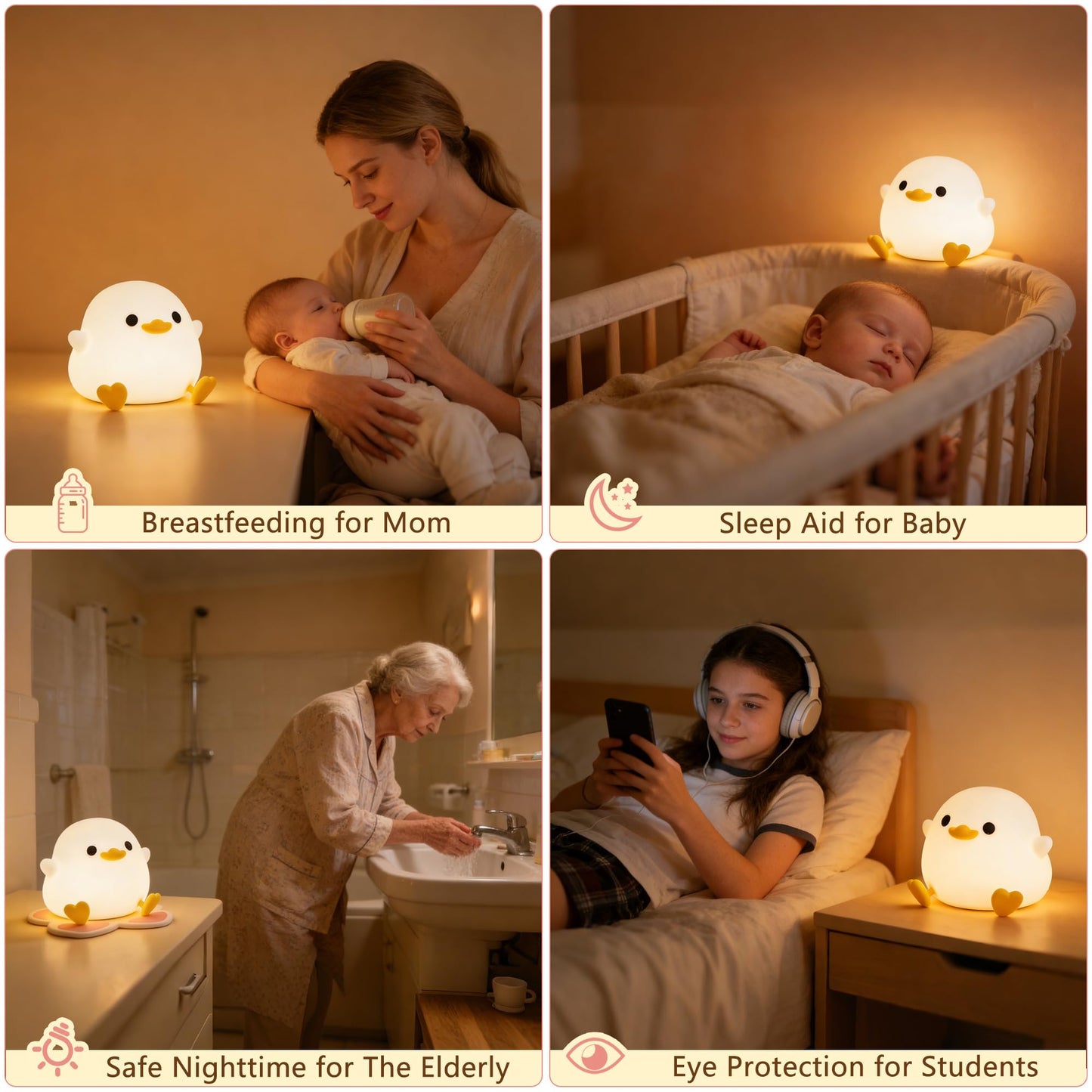 FAMIDUO Duck Night Light, Cute DoDo Duck Lamp, Squishy Silicone Dimmable Bedside Light for Baby Nursery with Timer, Rechargeable Touch Nightlight for Boys Girls Room Decor, Birthday Gift for Kids