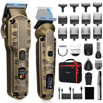 Scttomon Professional Hair Clipper for Men Hair Cutting Kit Men's Beard Trimmer Hair Trimmer Shaver Cordless Barber Clippers and Trimmers Set Bronze