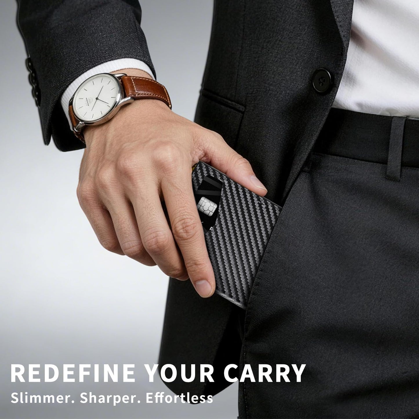 KISUEDZP Men’s Wallet with RFID Blocking | Tri-Fold Front Pocket Design | 12 Card Slots, 2 ID Windows & Cash Slot | Aluminum Card Ejector | Durable & Lightweight Men’s Accessories (Carbon)