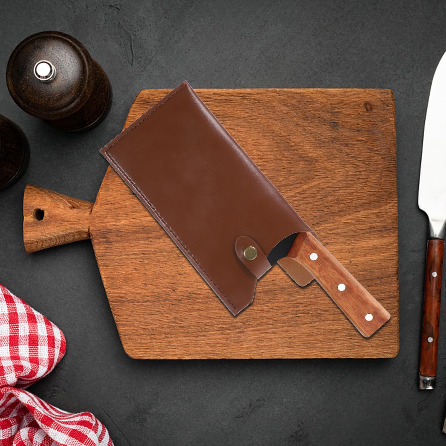 Mobestech Artificial Leather Kitchen Knife Cover Protective Case for Chef and Meat Cleavers Compact Knife Protector with Stylish Design 9.76X4.72In