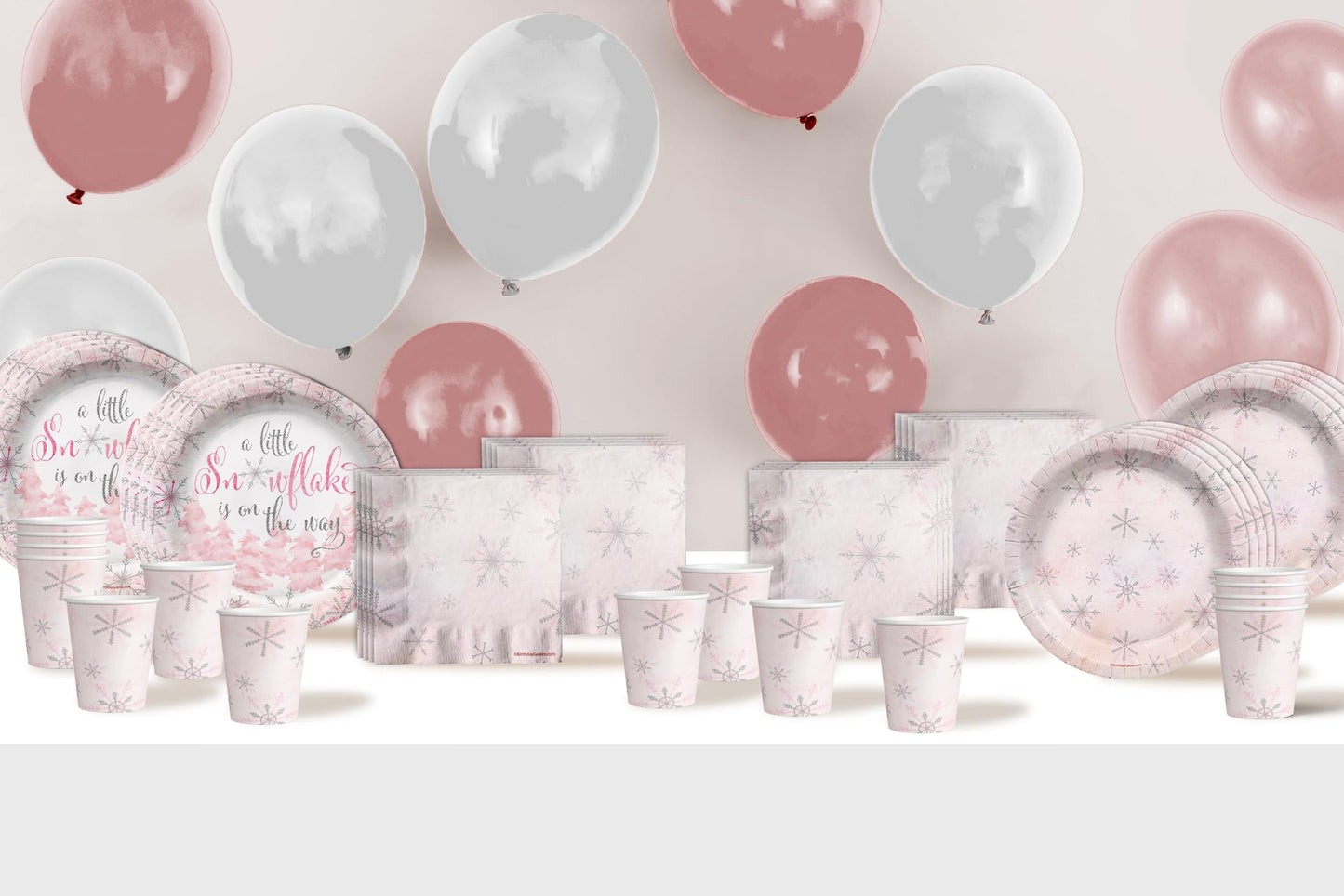 A Little Snowflake is On The Way Girl's Baby Shower Party Supplies - 64 Piece Winter Baby Shower Tableware Set Includes Large 9" Dinner Plates and 8" Dessert Paper Plates Napkins Cups - Kit for 16