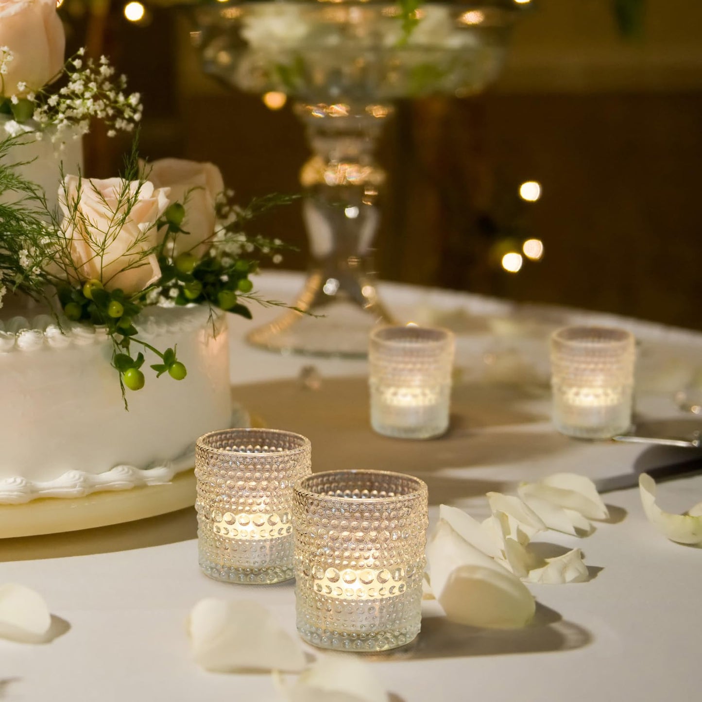 Clear Votive Candle Holders Set 24 PCS Hobnail Glass Tealight Candle Holders for Spring Decor, Easter, Weddings, Birthday Table Centerpiece Decorations