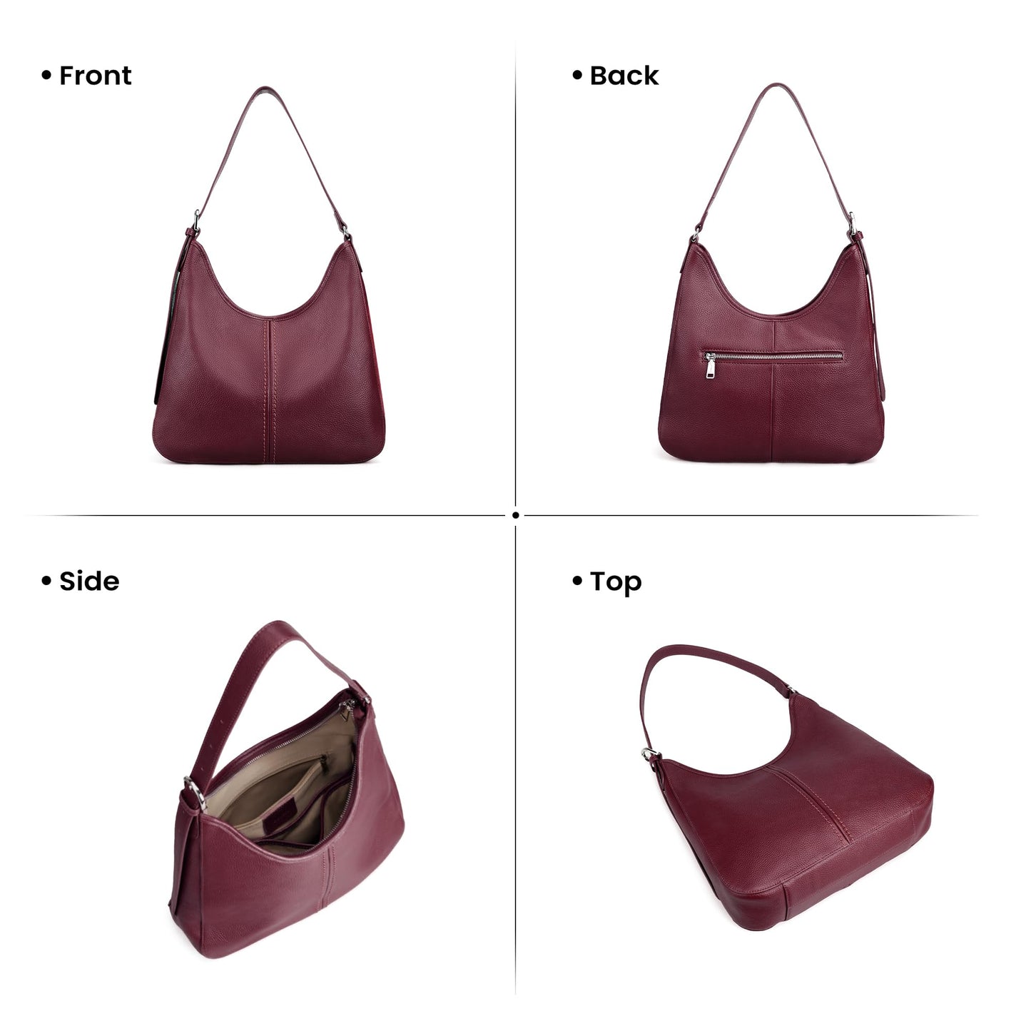 befen Genuine Leather Hobo Bags for Women, Soft Real Leather Women's Shoulder Bag Handbags, Shoulder Purse Designer Bags with Adjustable Strap for Daily Work Travel Fall Fashion, Burgundy