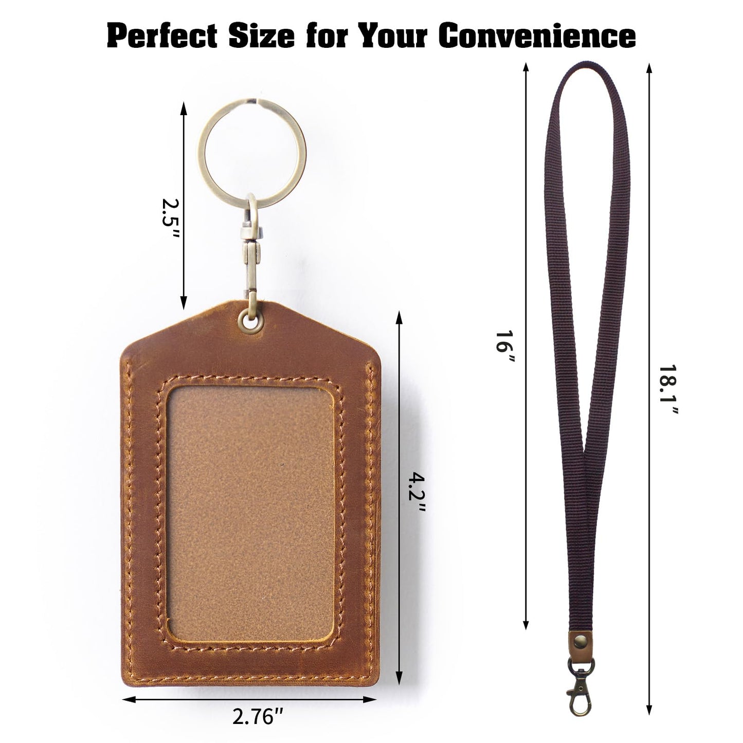 Jack&Chris Genuine Leather Badge Holder, Detachable Keychain Lanyards for ID Badges for Easy Access, Vertical ID Badge Holder for Nurse Officer Teacher Security Staff Women Men, 2 Pack Blue+Browm
