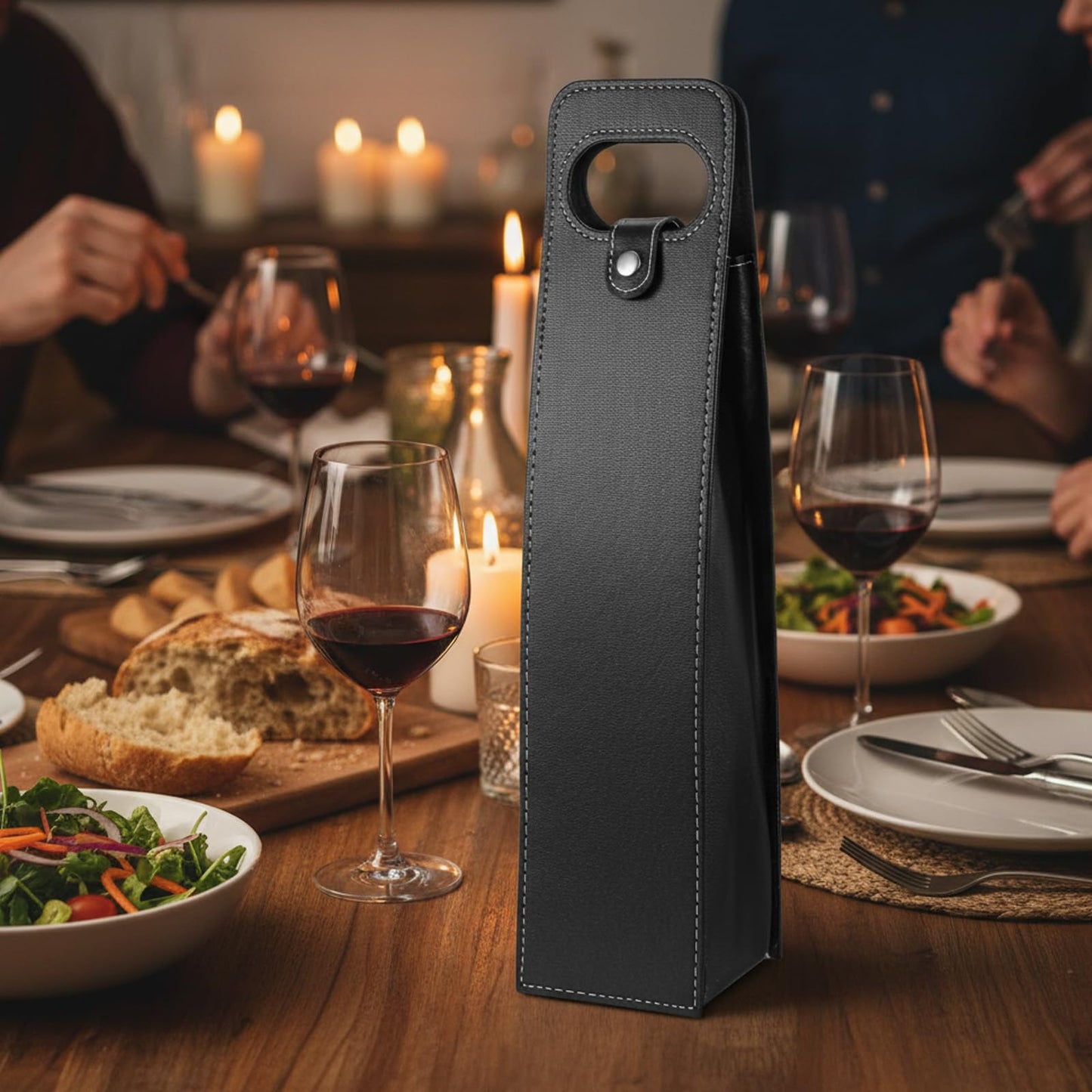 6 Pcs PU Leather Wine Bag, Reusable Single Leather Wine Bottle Carrier Case Holder for Champagne Beer Gift Presentation on Wedding Birthday Christmas(Black)