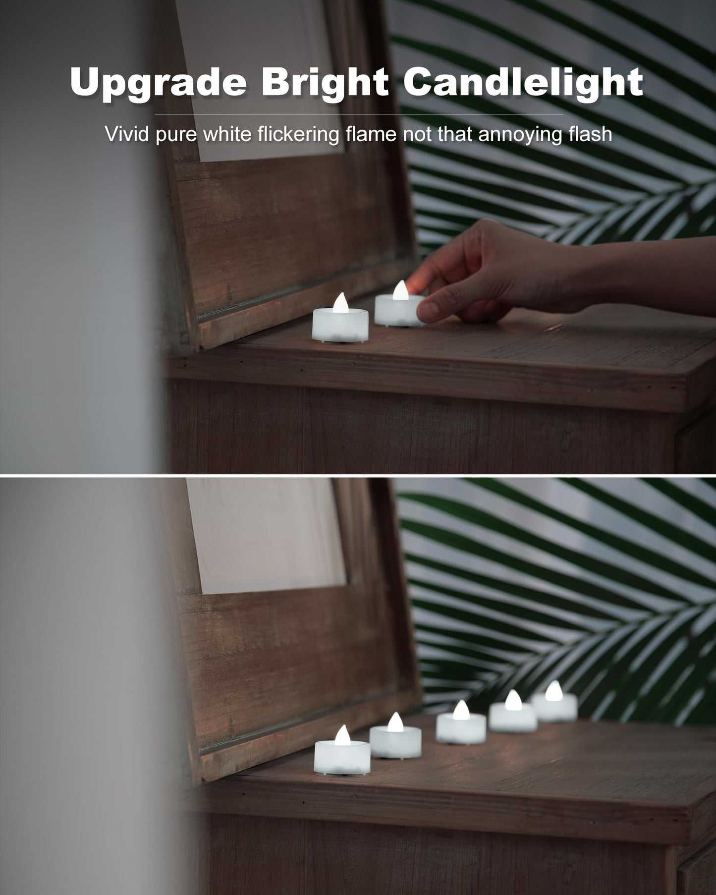 BEICHI Remote Candles, 24 Pack Timer Candle, Flameless Tea Lights Candle Battery Operated, Flickering LED Tea Lights, Timer Battery Votive Candles- Pure White- White Base