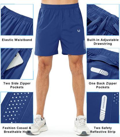 NORTHYARD Men's Athletic Running Shorts Gym Workout 7"/9"/5" Quick Dry Lightweight Sports Basketball Tennis 3 Zipper Pockets ROYALBLUE-5inch S