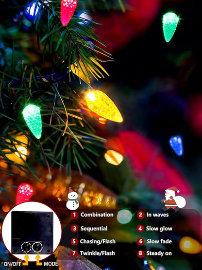 C6 Solar Christmas Lights Outdoor, 50 LED 23FT Christmas Decorations Outdoor Waterproof, Solar String Lights for Outside with 8 Modes, Fairy Twinkle Light for Tree Party Garden Xmas Decor (Multicolor)