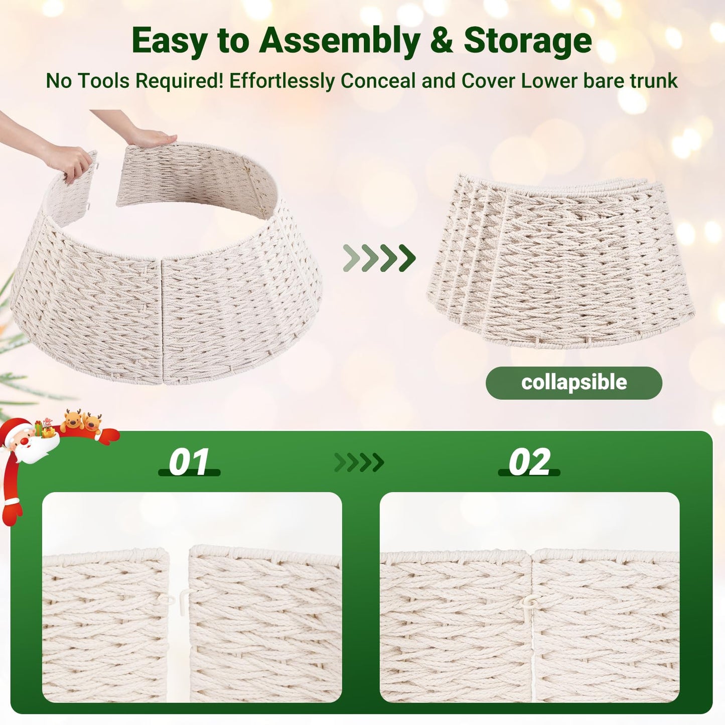 ELYKEN Christmas Tree Collar, 28 Inch Woven Christmas Tree Basket, Cotton Rope Xmas Tree Skirt Tree Ring, Rustic Farmhouse Pencil Tree Collar for Holiday Home Decor