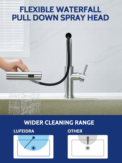 Kitchen Faucet with Pull Down Sprayer, High Arc Single Handle Stainless Steel Kitchen Sink Faucet with Sprayer for Rv Camper, Matte Black