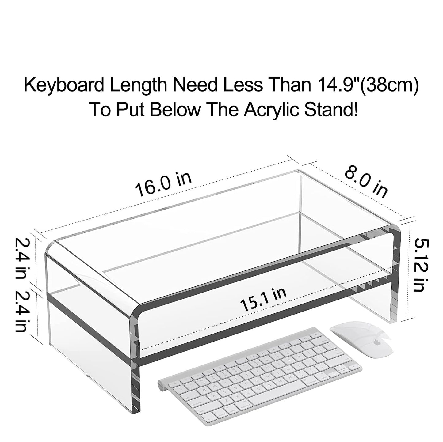 Egchi Clear Acrylic Monitor Stand Riser 2 Tier, 5.12 Inches High Clear Computer Desk Organizer Shelf for Multi Media PC Storage Laptop