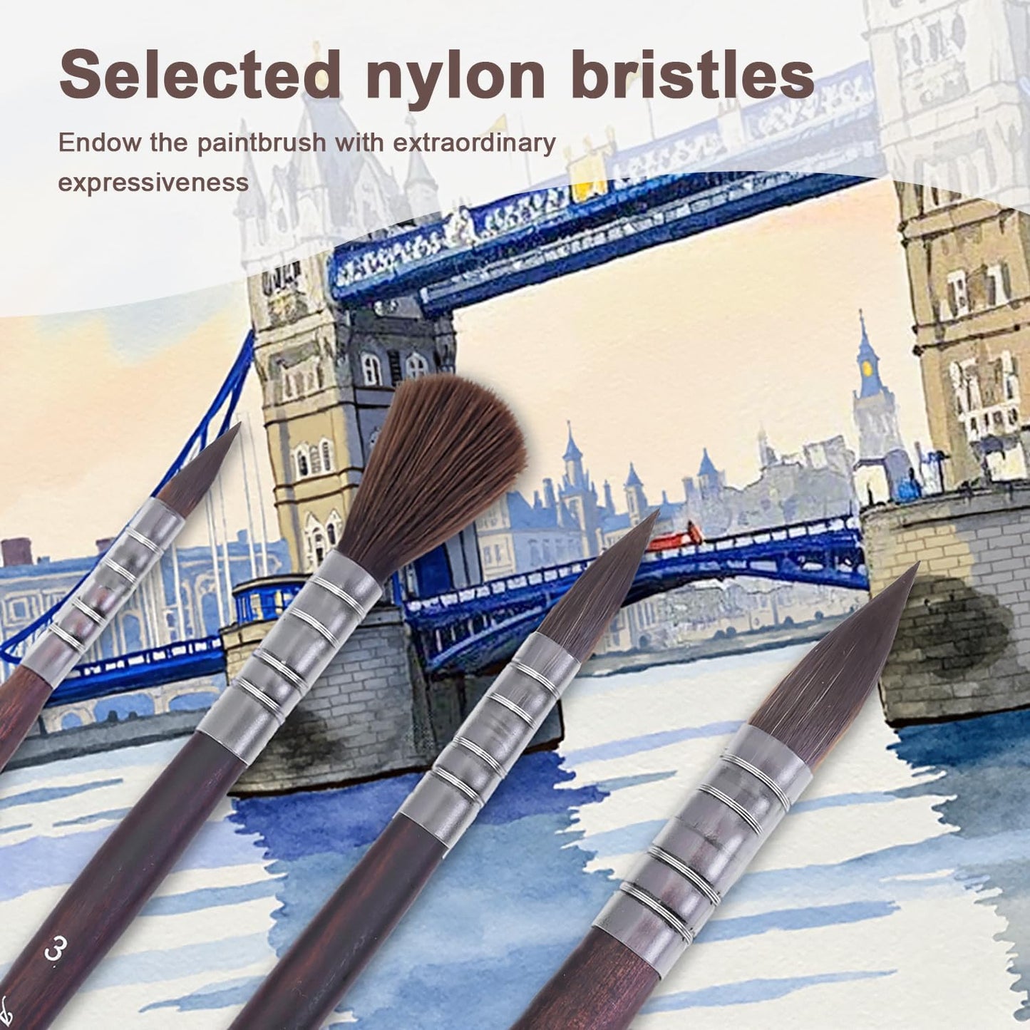 10 Pieces Paint Brush Set, Artist Series, Nylon Bristles with Round, Flat, Fan, Angle, Detail Brush, Suitable for Artists and Beginners for Acrylic Painting, Oil, Watercolor, Gouache(Black)