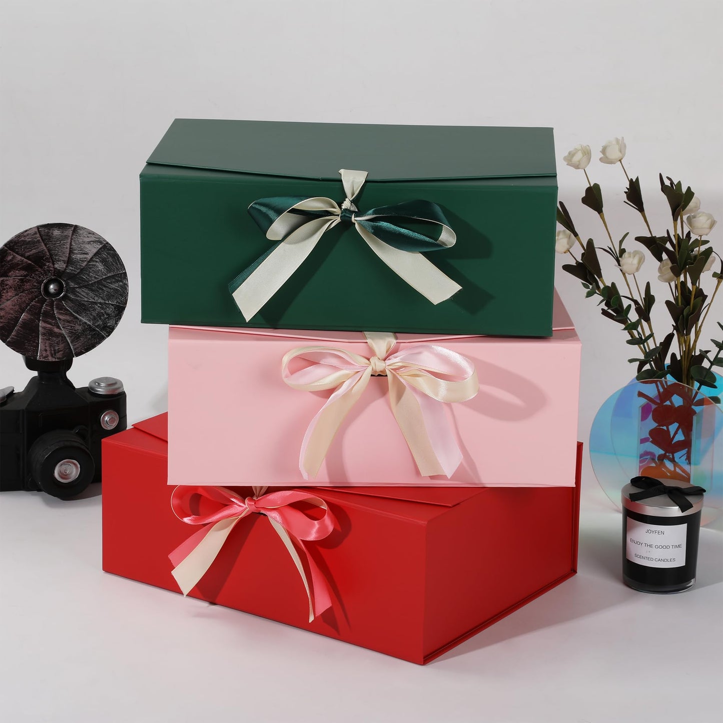 STOBOCTER Gift Box,13.5x10x5 Gift Boxes with Lids for Presents,Green Magnetic Gift Box for Wrapping,Birthday, Wedding, Bridesmaid Proposal, Christmas,Includes Ribbon,Card
