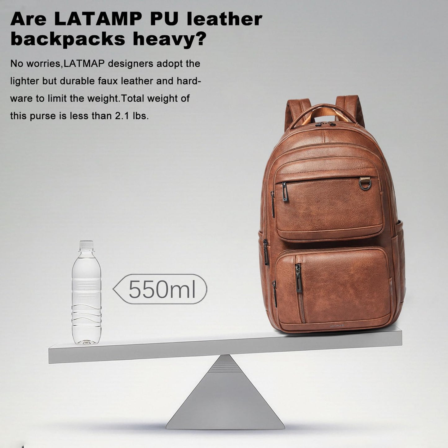 LATMAP Backpack Purse For Women Men Leather 17 16 15.6 Inch Laptop School Travel College Book Bag Work Diaper Nurse Teacher Handbag Large Brown