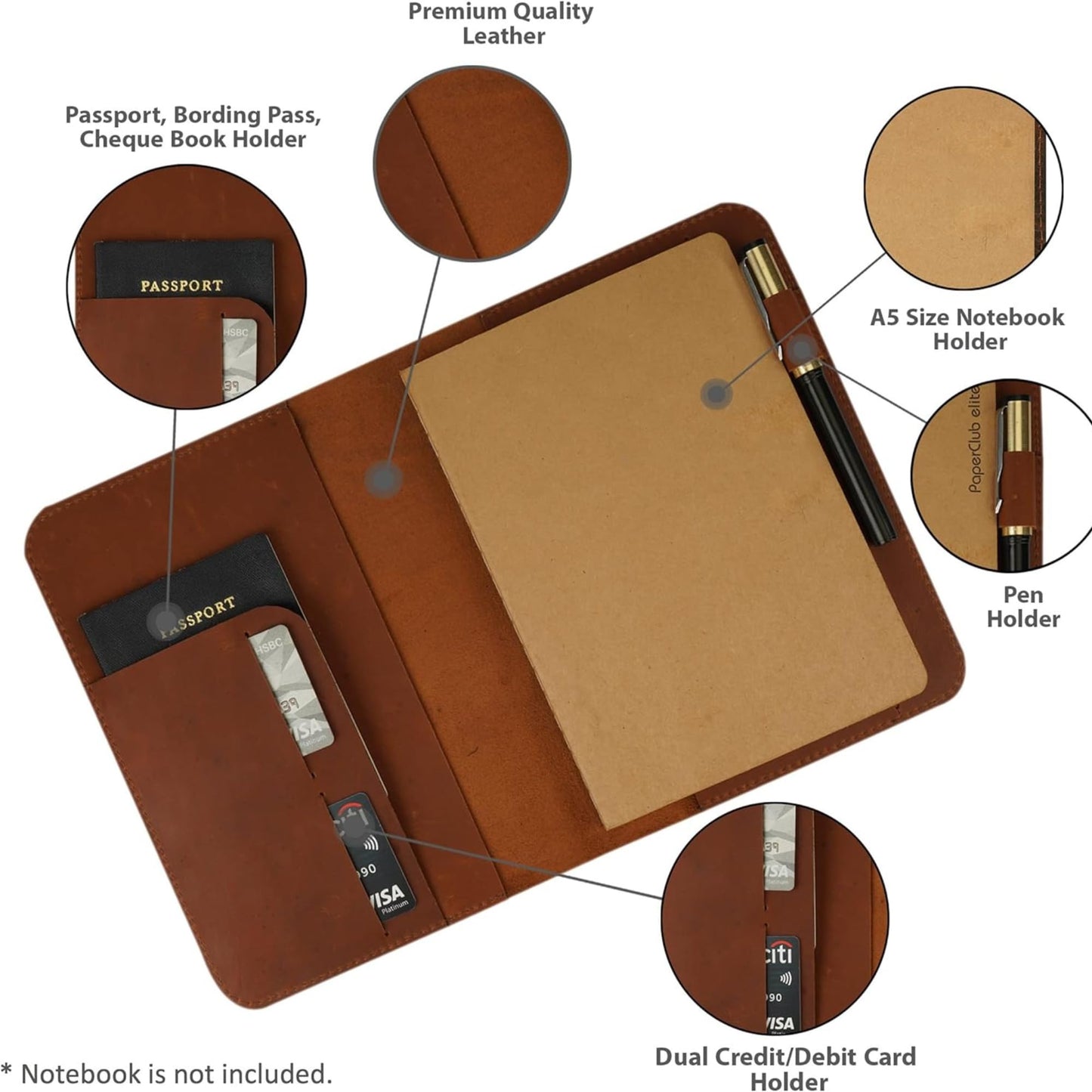 CestAntiQ, Leather Journal Cover | (5.75"x8.25") Notebook Medium A5 | Refillable Cahier | Leather Bound Journal cover for Travelers Writers | Gift for Anyone :: Tan