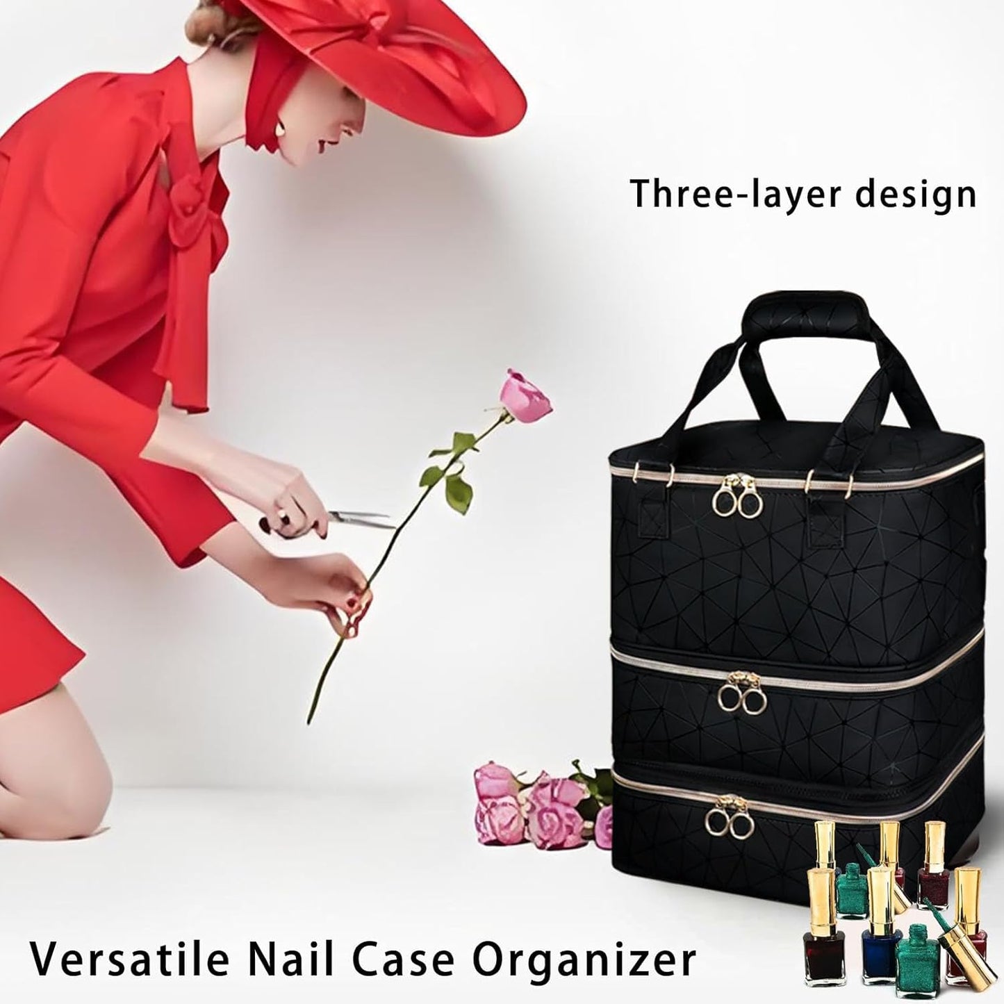 Yttriuny Nail Polish Organizer Holds 84 Bottles (15ml/0.5fl.Oz) + UV Lamp & Manicure Tools, 3-Layer Detachable PU Leather Nail Kit Storage Bag,Large Travel Shoulder Bag for Nail Supplies – Black