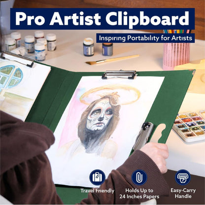 18x24 Clipboard - Foldable 18x24 File Folder & Drawing Board - Folds to 11x17 Clipboard, 4 Clips, Corner Protectors, Portable Art Portfolio, Architecture Folder, 11x17 Binder, Portfolio Binder (Green)