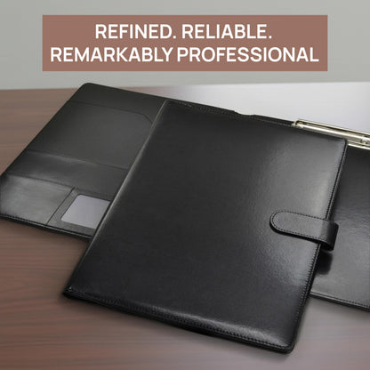 Professional Padfolio with Notepad Included | Faux Leather Portfolio Folder with Clipboard, Resume Folder, Legal Pad Holder, Business Card Holder | A4 Letter Size | Black