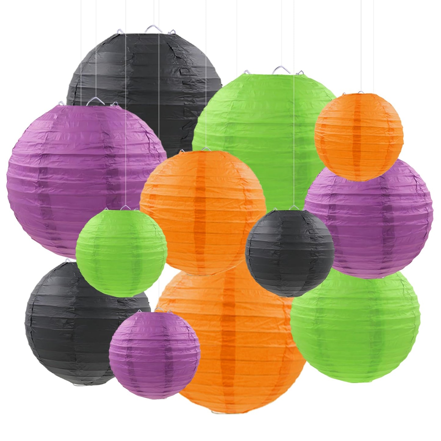 FUGUIR Halloween Paper Lanterns Black Purple Orange Green Halloween Party Decorations for Birthday Baby Shower Bachelorette Wedding Bathroom Hanging Supplies (12 PCS)