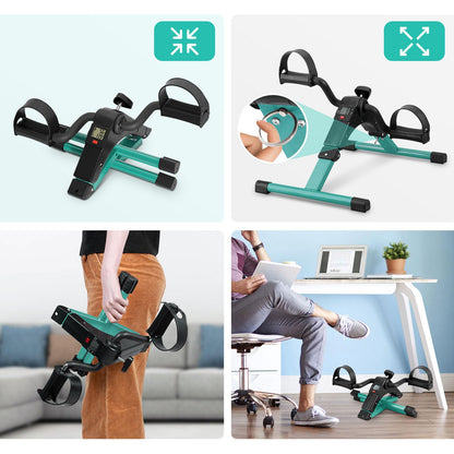 Uten Folding Pedal Exerciser, Under Desk Bike Pedal Exerciser, Mini Under Desk Exercise Bike Foot Hand Cycle Portable, Arm and Leg Exercise Peddler Machine with LCD Monitor, Leg Exercise Equipment