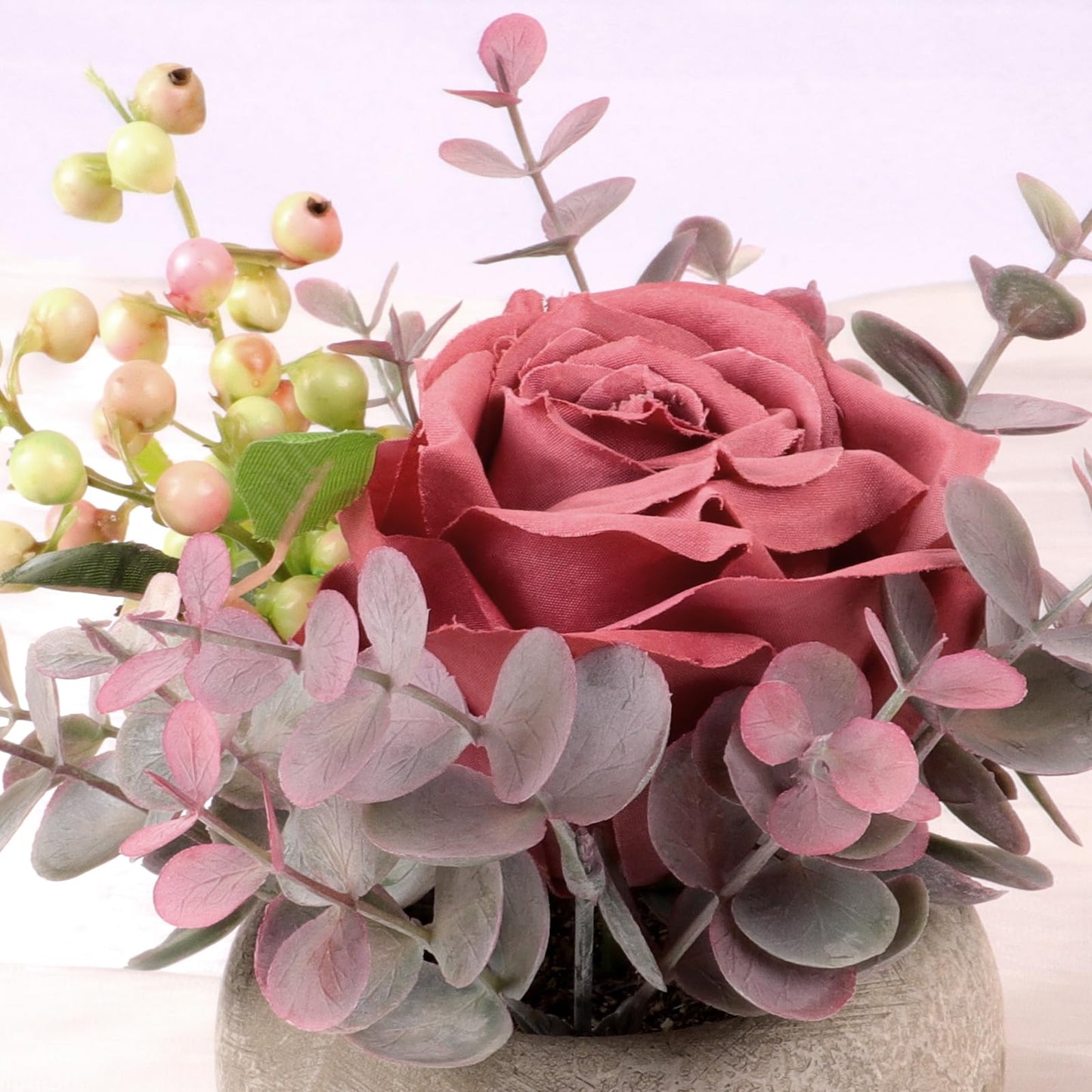 Lovmeety Faux Flowers in Pot, Pink Rose Artificial Flowers with Pot Mini Potted Plants Centerpiece Decor for Home Bathroom Office Desk Shelves Room Decorations