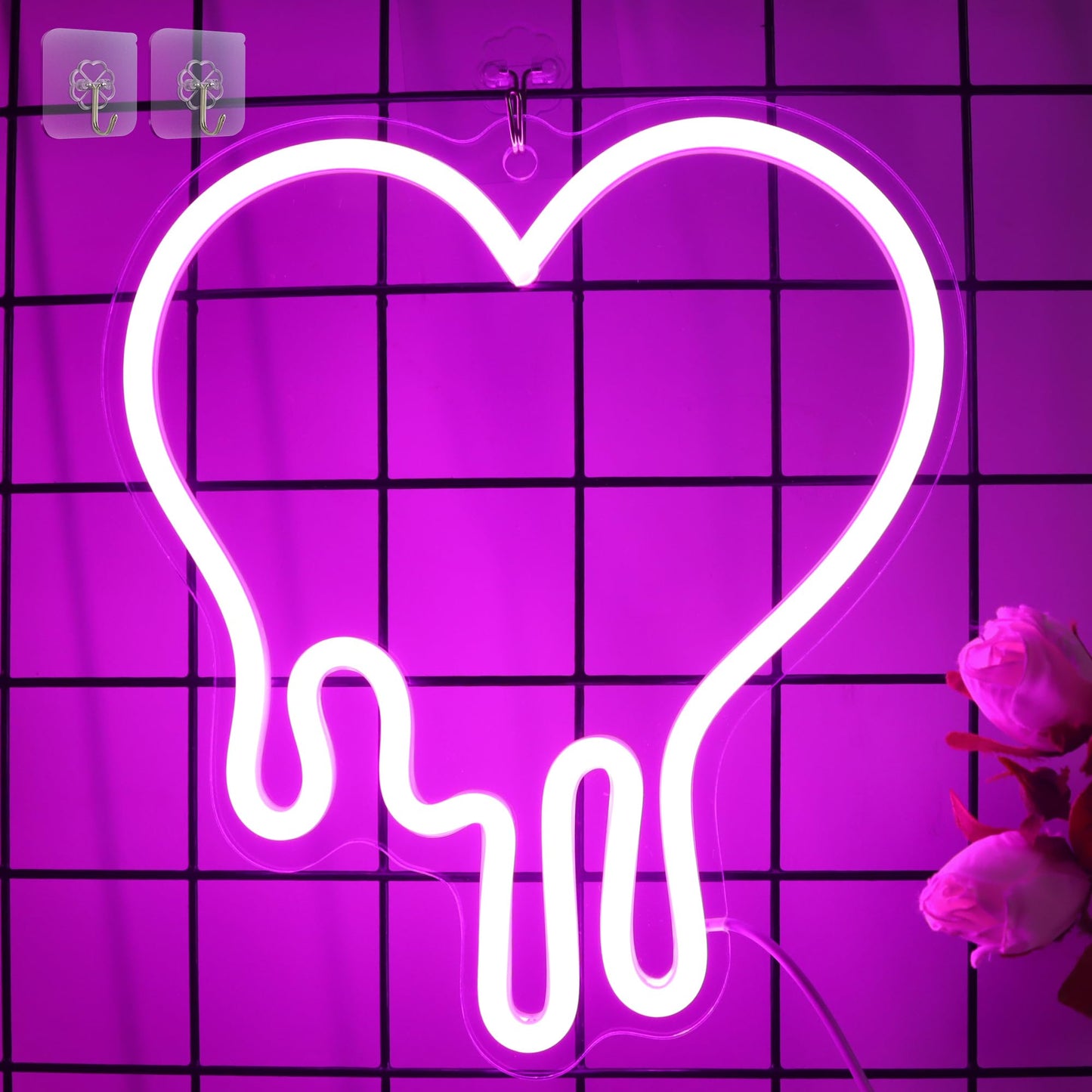 Heart Pink Neon Sign, Attivolife Acrylic LED Light with Dimmable USB Powered, Romantic Love Hanging Wall Table Art Home Bedroom Decor for Girl Woman Wedding Party Dorm Valentine's Day Birthday Gifts