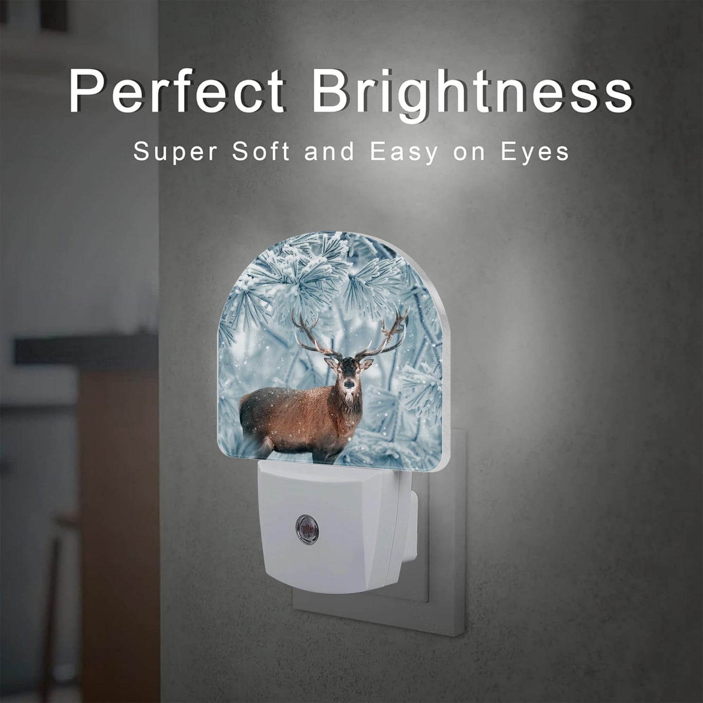 sndheke Red Deer in Winter Forest Night Light Plug into Wall, Beautiful Christmas Scenery Dusk to Dawn Night Light Plug in,0.5w Energy Saving Sleep Friendly NightLight for Kids Boys Girls Home Decor