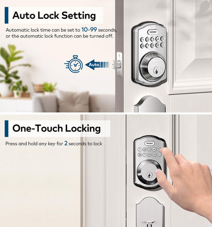 TEEHO Keyless Entry Door Lock Deadbolt with Handle Set, Electronic Digital Smart Locks Set for Front Door with 2 Keys, Easy to Install Keypad Deadbolt, Auto Lock - Matte Black