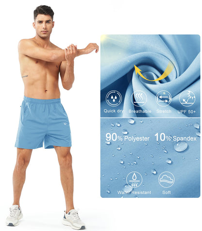 NORTHYARD Men's Athletic Running Shorts Gym Workout 7"/9"/5" Quick Dry Lightweight Sports Basketball Tennis 3 Zipper Pockets SKYBLUE-5inch 2XL