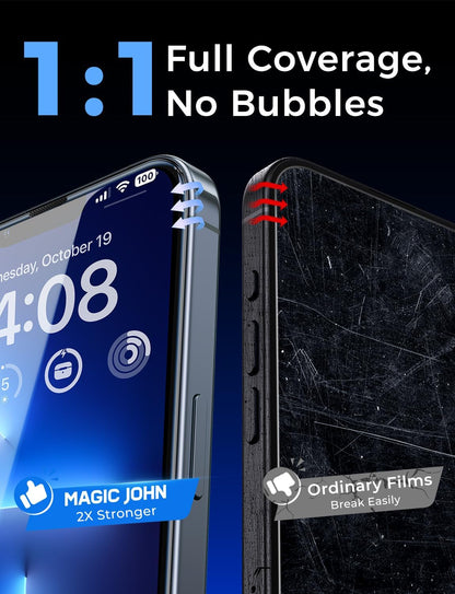MAGIC JOHN 2 Pack for iPhone 13 Pro Max/iPhone 14 Plus 6.7 inch Tempered Glass Screen Protector, Auto Dust-Elimination Installation, Bubble Free, HD Clear, Easy Installation