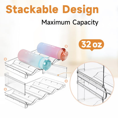 Stackable Water Bottle Organizer, Large Compartment Water Bottle Holder, 4 Tier Clear Water Bottle Organizer for Cabinet, Bottle Rack for Kitchen Organization and Storage - Hold 16 Bottles