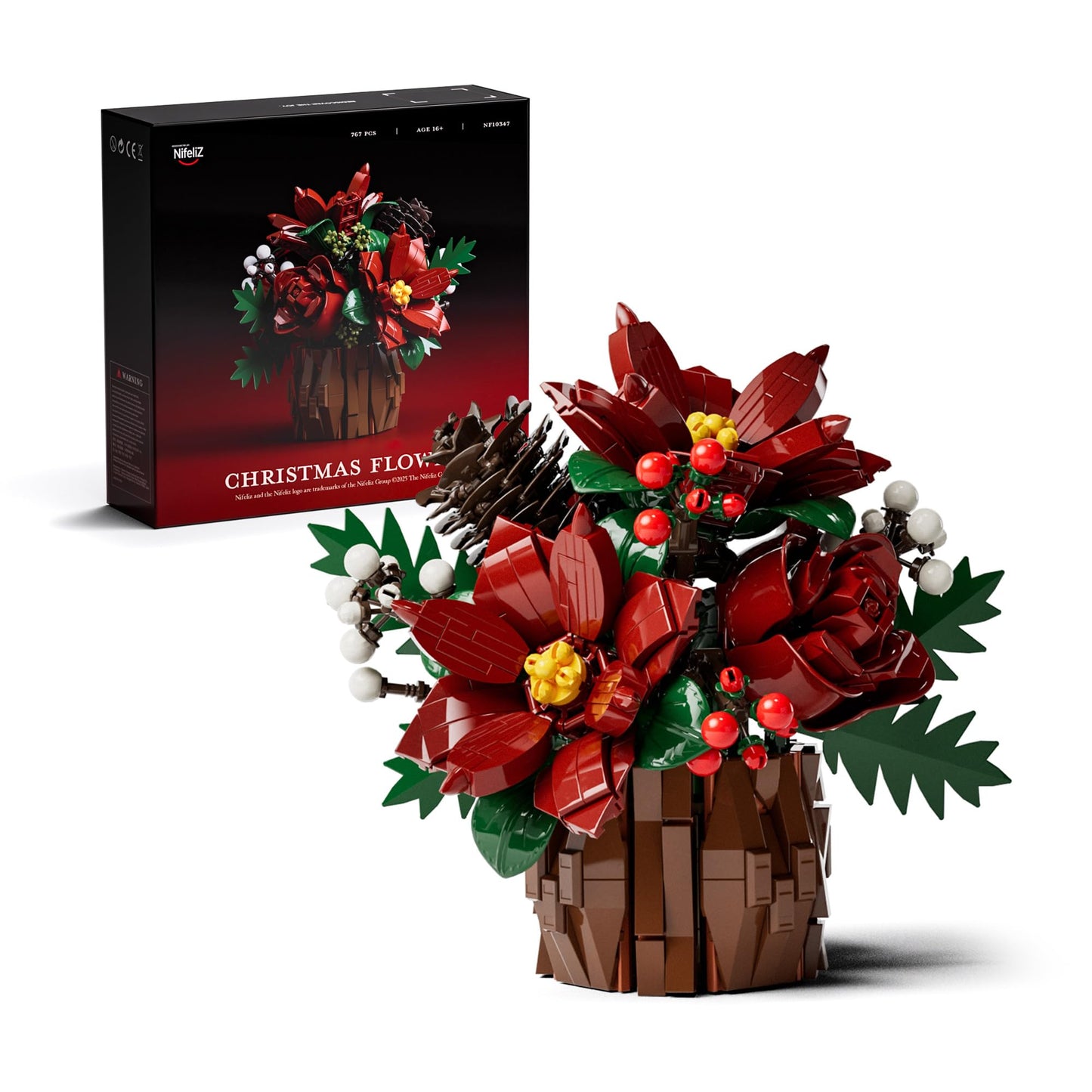 Nifeliz Poinsettia Flowers Building Set, Artificial Poinsettia Floral Arrangement for Adults, Tabletop Flower Decor for Home or Desk Display (767 PCS, NF10347)