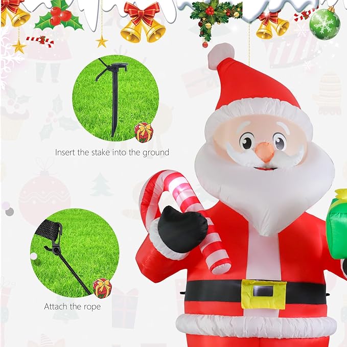 MUMTOP 10FT Tall Christmas Inflatables Outdoor Decorations, Giant Inflatables Santa Claus with Candy Cane Blow up Yard Decoration Built-in LED Lights for Outdoor Party Holiday Decor