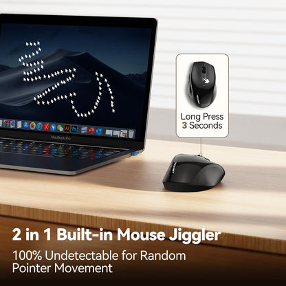 TECKNET Wireless Mouse Jiggler, USB-C Rechargeable Mouse, Silent Mouse Quiet Click, Build-in Mouse Mover, 6400 DPI Ergonomic Mouse, 2.4G Cordless Computer Mice for Mac, Laptop, Desktop, PC