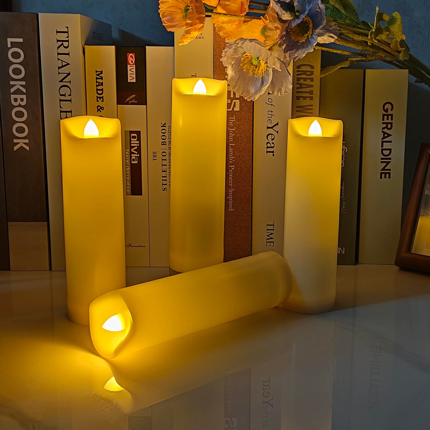 iZAN 4 Pack Flameless Battery Operated LED Pillar Candles with Remote Outdoor Waterproof Flickering Decorative Lights for Halloween Christmas Home Kitchen Décor Wedding Party Event Decorations 2”x7”
