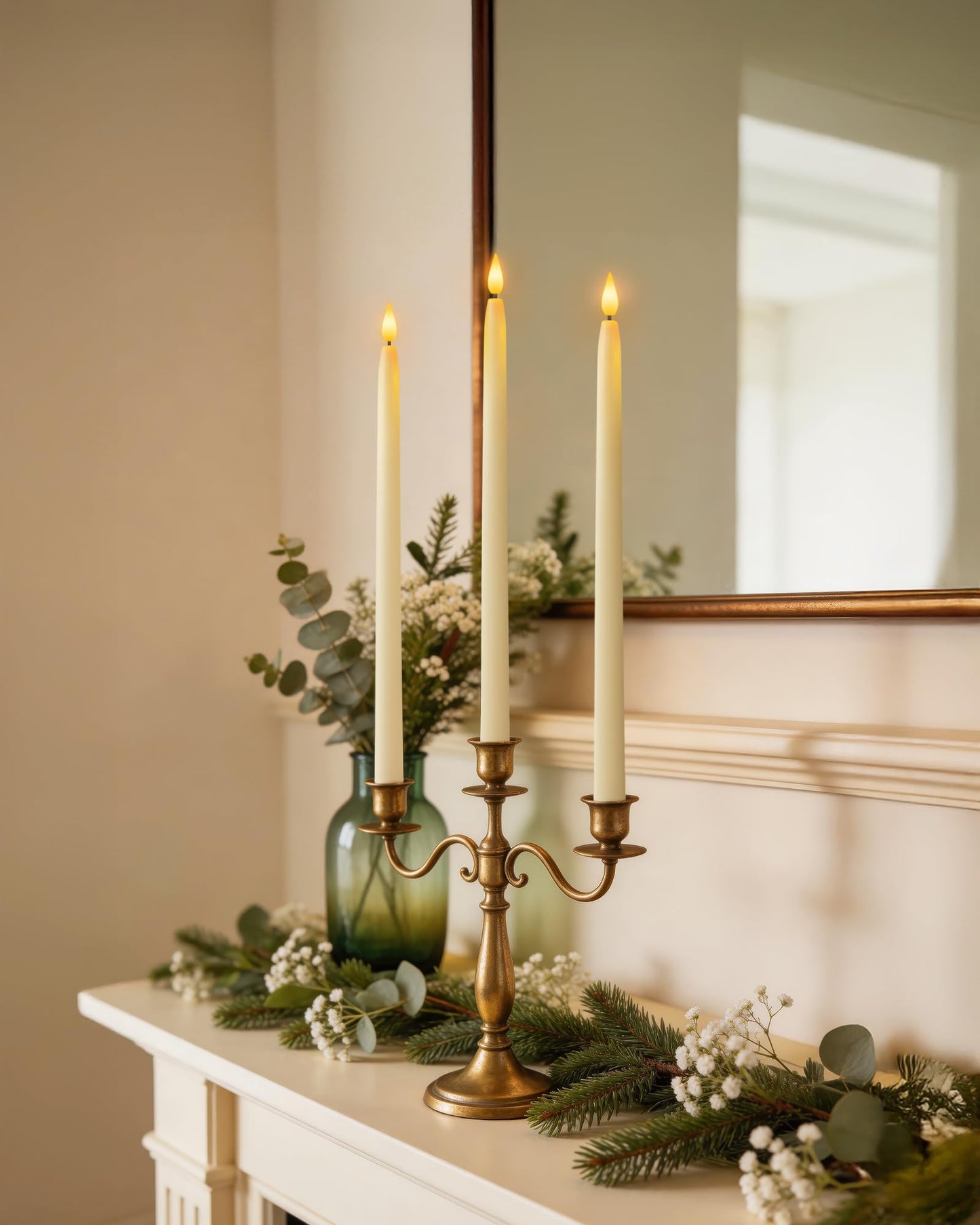 Homemory 15 inches Real Wax Flameless Taper Candles with Remote Timer, 2 Pcs Ivory LED Taper Candles Battery Operated with 3D Flickering Flame, Window Candle Led Candlesticks for Dinners Home Decor