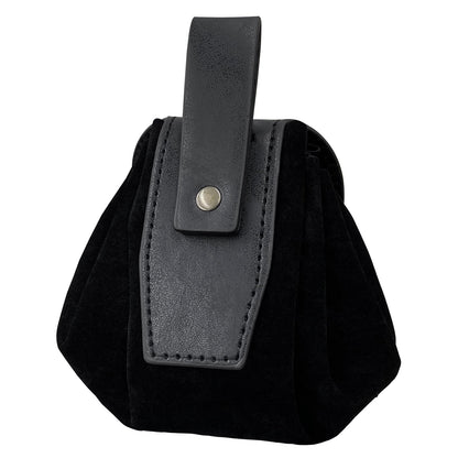 HiiFeuer Medieval Embossed Faux Leather Belt Pouch, Retro Renaissance Portable Belt Bag Coin Purse Dice Bag for LARP Ren Faire (Black A)