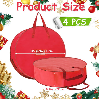 YAYODS 4 Pack Wreath Storage Container 36 Inch Christmas Wreath Storage Bag, 420D Oxford Wreath Holder with Zipper and Handles for Xmas Holiday, Decorations (Red)