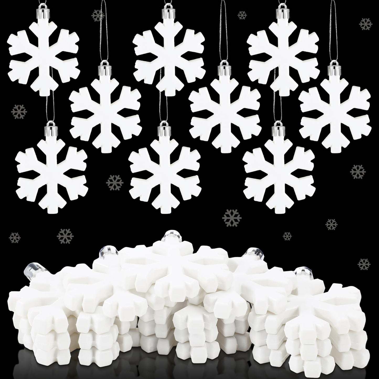 Lunmon 12 Pcs Snowflake Ornaments Christmas 3D Winter Snowflake Hanging Decorations 2.4 Inch Plastic Farmhouse White Snow Flake Ornaments with Rope for Home Xmas Tree Party Decor