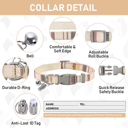GAMUDA Small Dog Harness Collar and Leash Set, Step in No Chock No Pull Soft Mesh Adjustable Dog Vest Harnesses Plaid Reflective for Dogs Puppy Cats Kitten Rabbit (Beige, XXS)