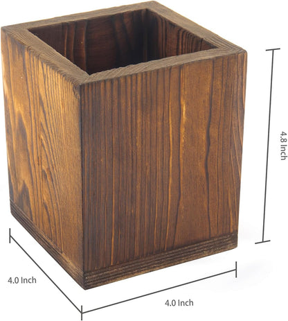 MyGift Set of 2 Natural Grain Wood Desktop Pen Holder Pencil Holder Cup, Office Dorm Home Desk Supplies Organizer