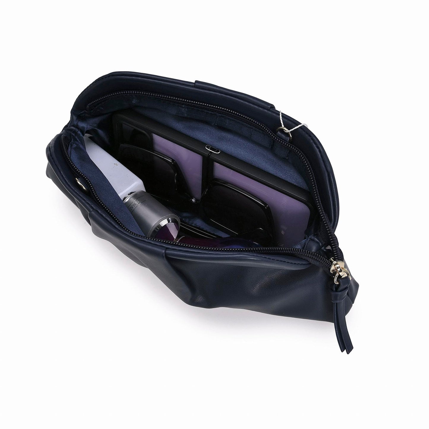IXEBELLA Dressy PU Clutch Purse for Women Formal Soft Pleated Vegan Leather Evening Bag for Wedding/Prom/Cocktail Party (Navy)
