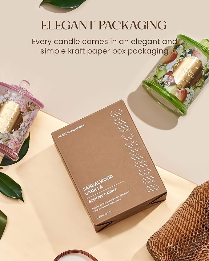 M&SENSE Sandalwood Vanilla Scented Candle for Home, Natural Organic Soy Wax, Jar Candle 12.7oz 75H Long Lasting, Fall Winter Relaxing Aromatherapy Candles Stress Relief, Thanksgiving Christmas Gift