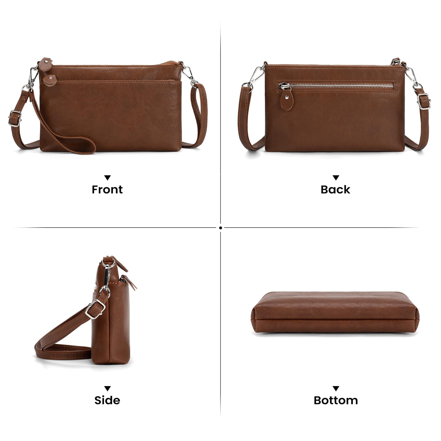 befen Leather Wristlet Wallets for Women, RFID Blocking Small Crossbody Bags, Women Leather Purses Handbags Shoulder Bag Trendy Clutch Purse with Adjustable Shoulder Strap and Wrist Strap, Brown